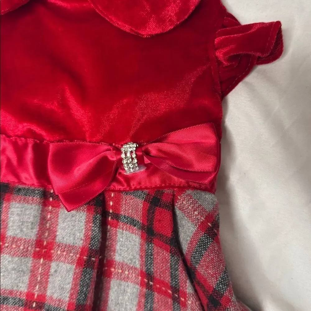 Dog Red Plaid Dress with Bow.